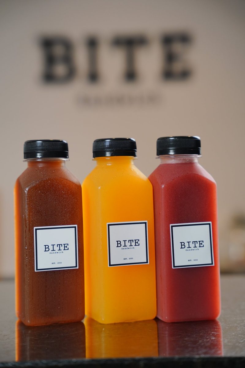 Natural juices at BITE Sandwich Miami - passion fruit tamarind lemon blackberry